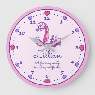 Monogram L Lillian hearts name meaning clock