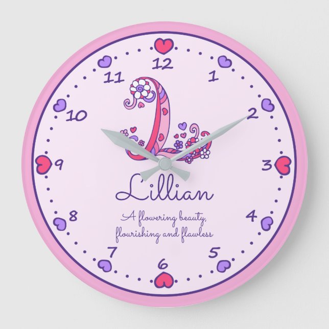 Monogram L Lillian hearts name meaning clock (Front)