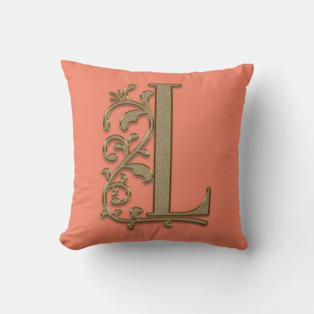 Monogram L Seaside Salmon Family Wedding, Birthday Cushion (Front)