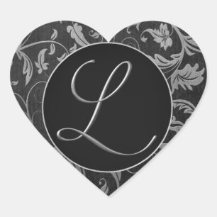 Monogram L Silver and Black Damask Wedding Seal