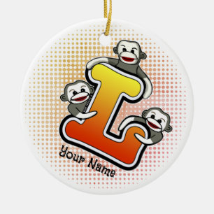 Monogram L Sock Monkey  Ceramic Ornament