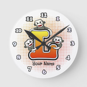 Monogram L Sock Monkey clock
