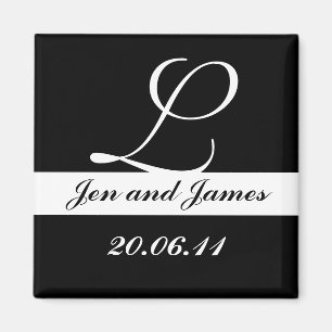 Monogram L Wedding Black & White Save the Date Magnet