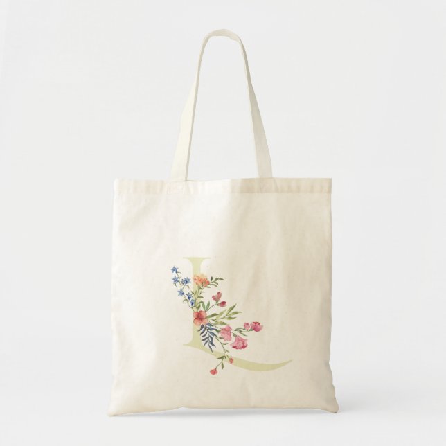 monogram L wedding floral spring Bridal Shower Tote Bag (Front)
