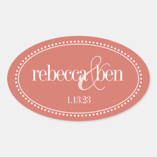 Monogram Label, Coral, Caroline Wedding Oval Sticker