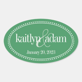 Monogram Label, Green, Caroline Wedding Oval Sticker