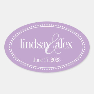Monogram Label, Lavender, Caroline Wedding Oval Sticker