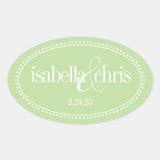 Monogram Label, Mint, Caroline Wedding Oval Sticker