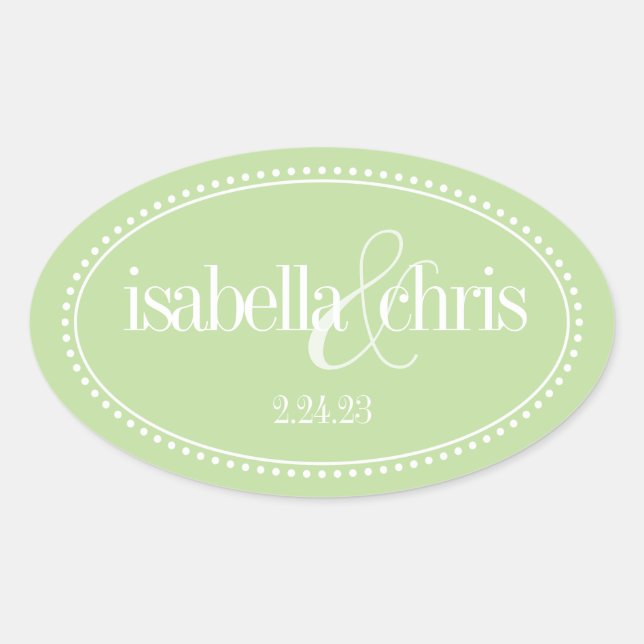 Monogram Label, Mint, Caroline Wedding Oval Sticker (Front)