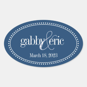 Monogram Label, Navy, Caroline Wedding Oval Sticker