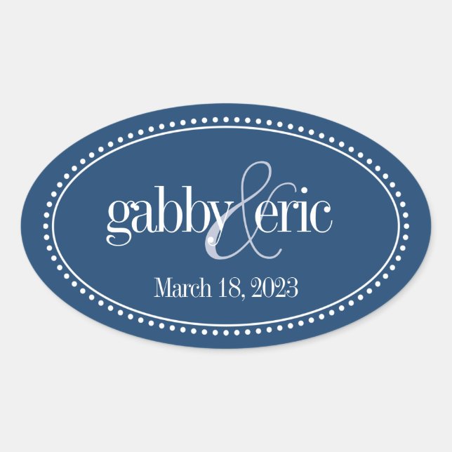 Monogram Label, Navy, Caroline Wedding Oval Sticker (Front)