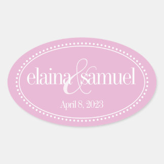 Monogram Label, Pink, Caroline Wedding Oval Sticker