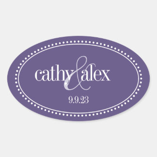 Monogram Label, Purple, Caroline Wedding Oval Sticker