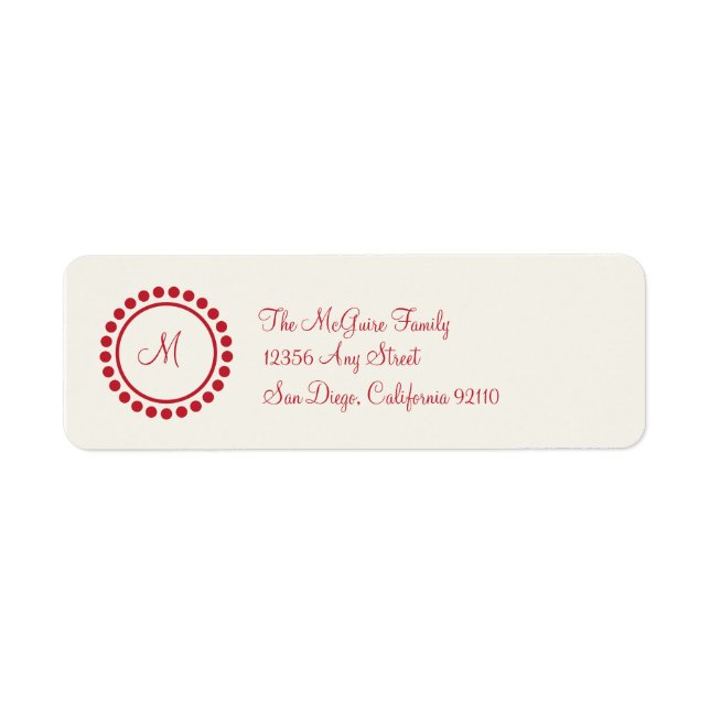 Monogram Label (red) Return Address Label (Front)