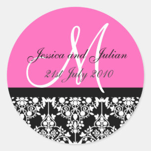 Monogram Labels - Hot Pink/Black Damask Trellis