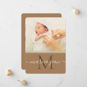 Monogram Lace Beige Photo Collage Newborn Girl Announcement