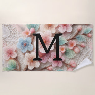 Monogram lace floral pink pastel cherry blossom  beach towel