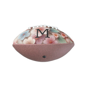 Monogram lace floral pink pastel cherry blossom football