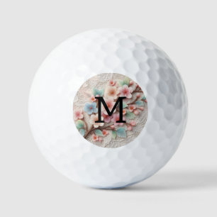 Monogram lace floral pink pastel cherry blossom  golf balls