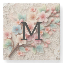 Monogram lace floral pink pastel cherry blossom