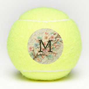 Monogram lace floral pink pastel cherry blossom tennis balls