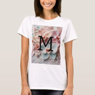 Monogram lace floral pink pastel orchid flowers T-Shirt