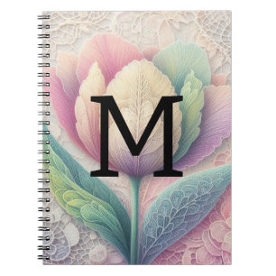 Monogram lace floral pink purple blue tulip flower notebook