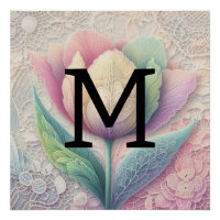 Monogram lace floral pink purple blue tulip flower