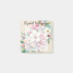 Monogram lace floral pink purple magnolia flower post-it notes