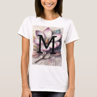 Monogram lace floral pink purple magnolia flower T-Shirt