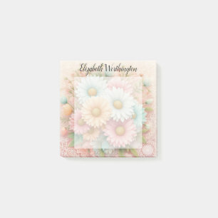 Monogram lace floral pink white blue daisies post-it notes
