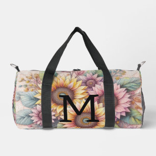 Monogram lace floral pink yellow orange sunflowers duffle bag