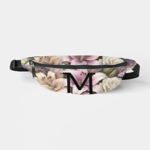 Monogram lace floral purple roses lavender lilies bum bags