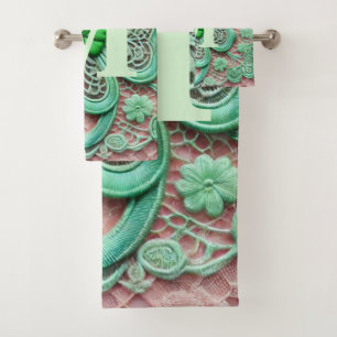 Monogram lace green shamrock St Patrick's day Bath Towel Set