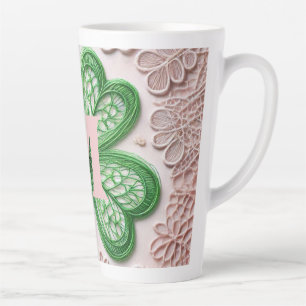 Monogram lace green shamrock St Patrick's day Latte Mug