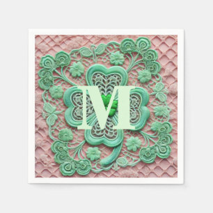 Monogram lace green shamrock St Patrick's day Napkin