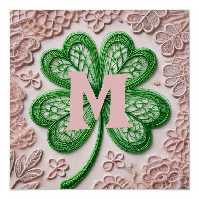 Monogram lace green shamrock St Patrick's day  Poster (Front)
