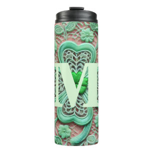 Monogram lace green shamrock St Patrick's day Thermal Tumbler