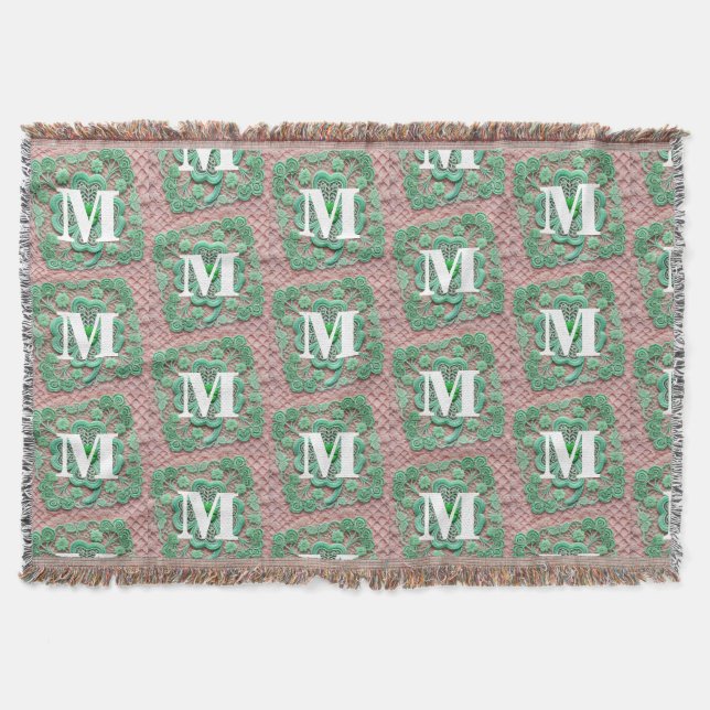 Monogram lace green shamrock St Patrick's day  Throw Blanket (Front)