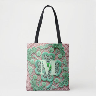 Monogram lace green shamrock St Patrick's day Tote Bag