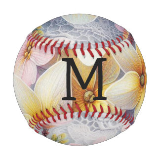Monogram lace pink and yellow Spring flowers  Baseball