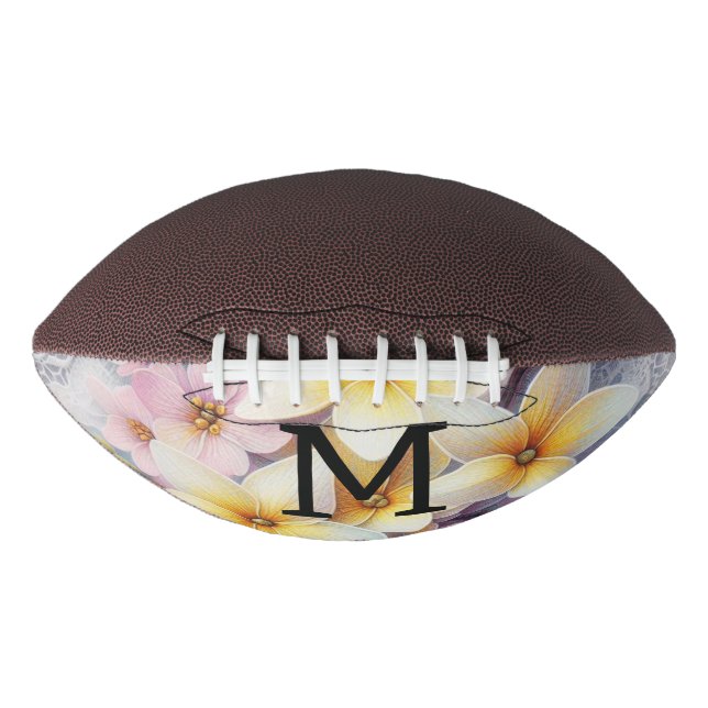 Monogram lace pink and yellow Spring flowers  Football (Front)