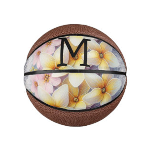 Monogram lace pink and yellow Spring flowers Mini Basketball