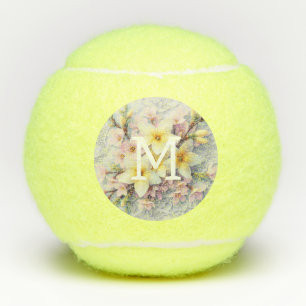 Monogram lace pink and yellow Spring flowers Tennis Balls