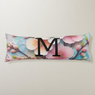 Monogram lace pink floral pastel cherry blossom body cushion