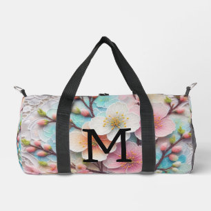 Monogram lace pink floral pastel cherry blossom duffle bag