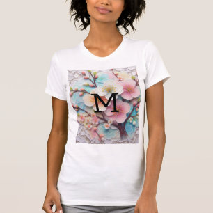 Monogram lace pink floral pastel cherry blossom T-Shirt