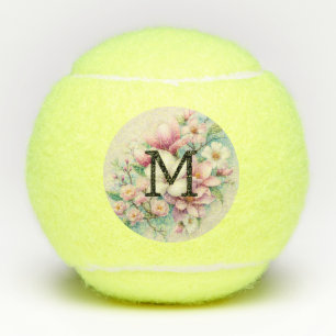 Monogram lace pink purple magnolias flowers tennis balls