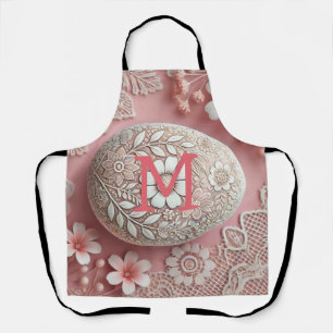 Monogram lace pink white floral Easter egg  Apron