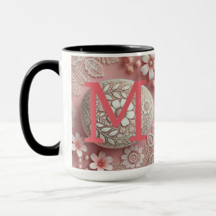 Monogram lace pink white floral Easter egg  Mug